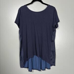 Ann Taylor LOFT Women's Navy Blue Chiffon Back T-Shirt - Size Medium - Boho Top